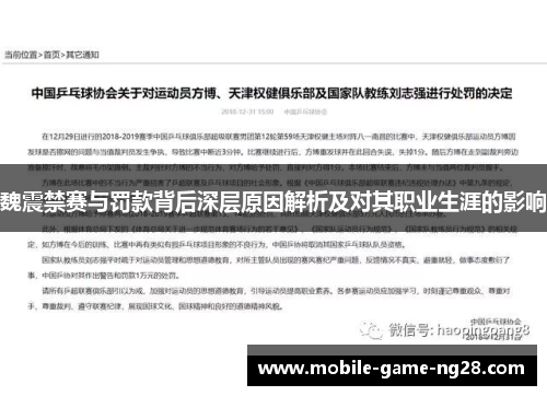 魏震禁赛与罚款背后深层原因解析及对其职业生涯的影响